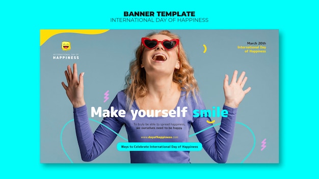 International day of happiness horizontal banner template with photo