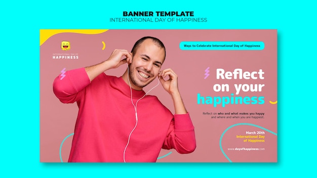 Free PSD international day of happiness horizontal banner template with photo