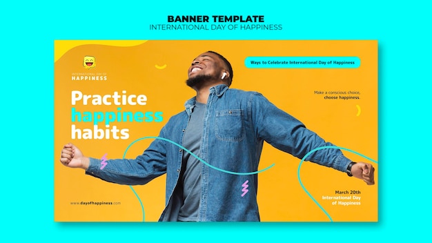 International day of happiness horizontal banner template with photo