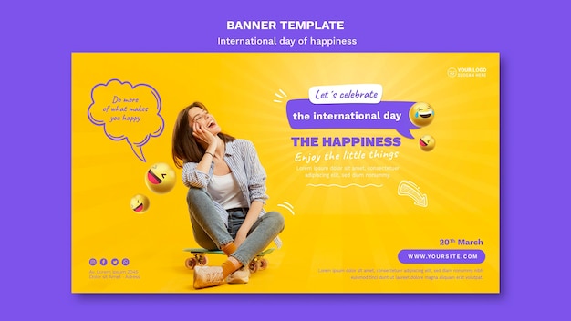 Free PSD international day of happiness horizontal banner template