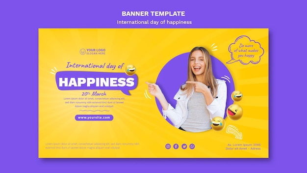 Free PSD international day of happiness horizontal banner template