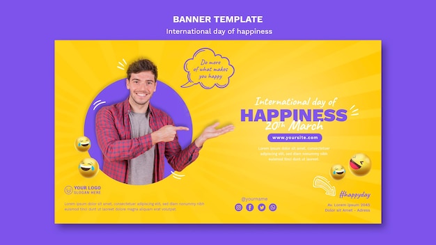 International day of happiness horizontal banner template