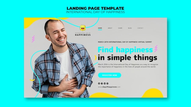 Free PSD international day of happiness landing page template