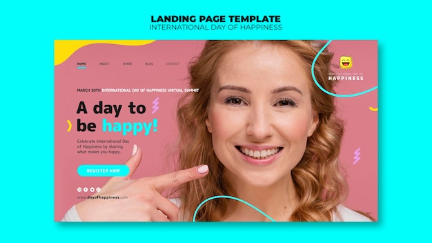 Free PSD international day of happiness landing page template