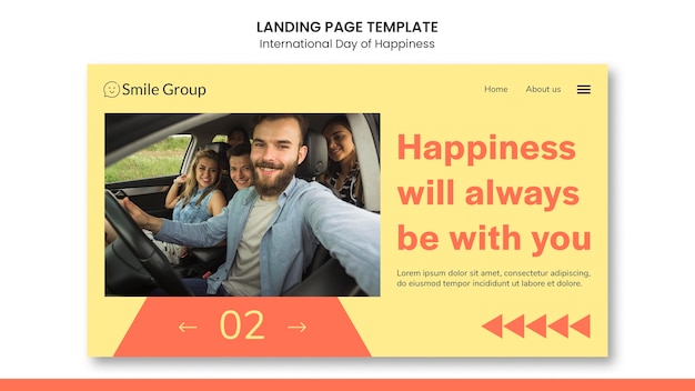 Free PSD international day of happiness landing page