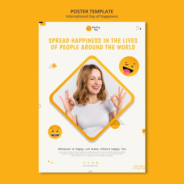 Free PSD international day of happiness poster template with photo