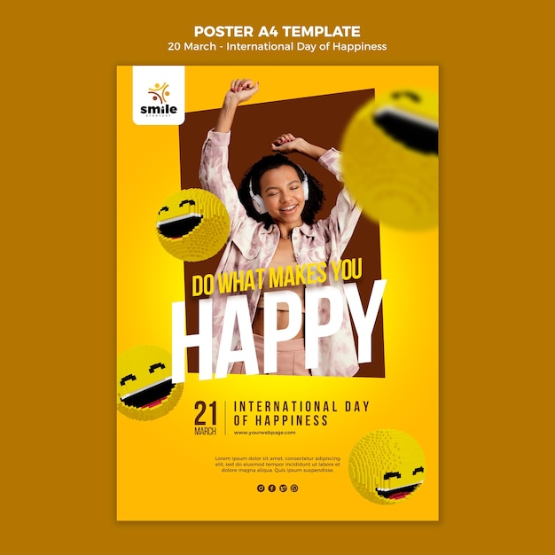 Free PSD international day of happiness poster template