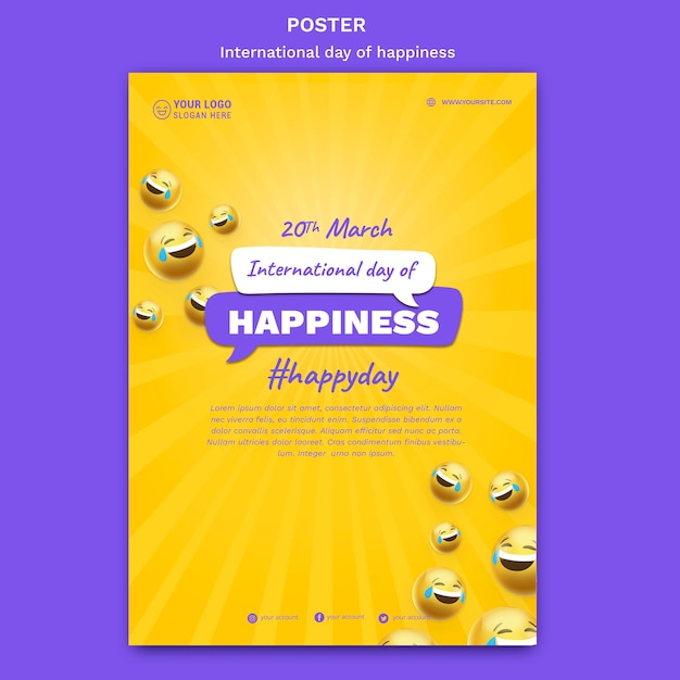 Free PSD international day of happiness poster template