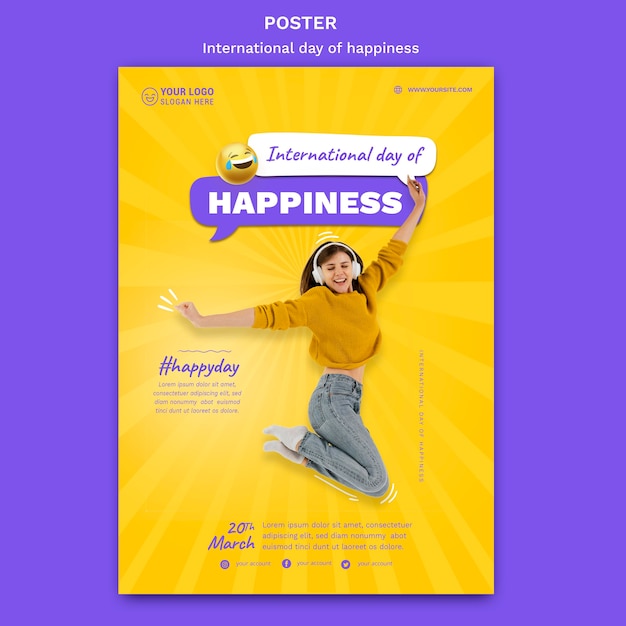 Free PSD international day of happiness poster template