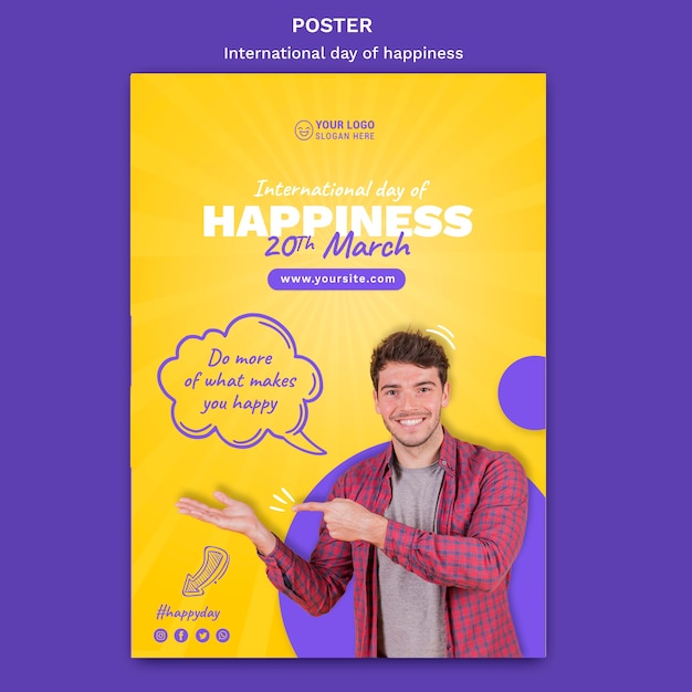 Free PSD international day of happiness poster template