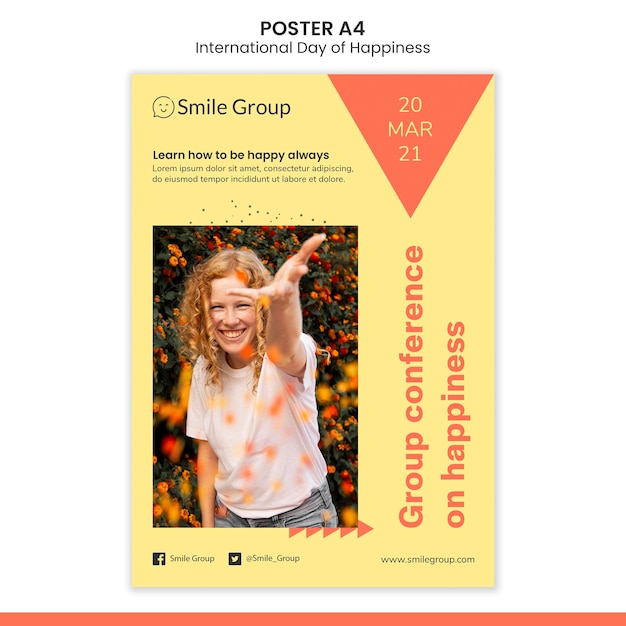 Free PSD international day of happiness poster