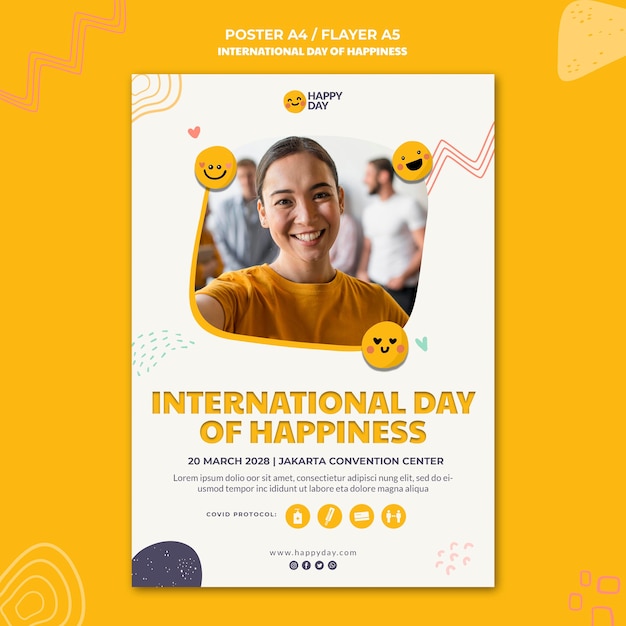 Free PSD international day of happiness poster