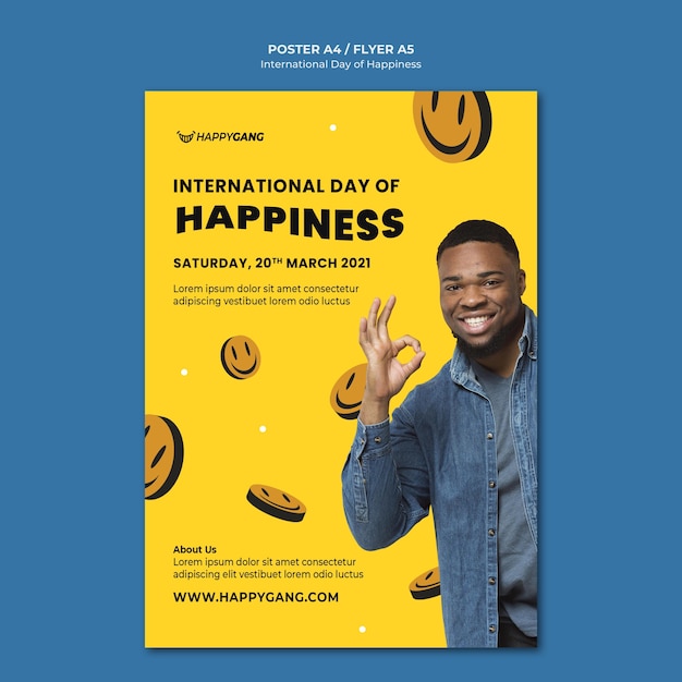 Free PSD international day of happiness poster
