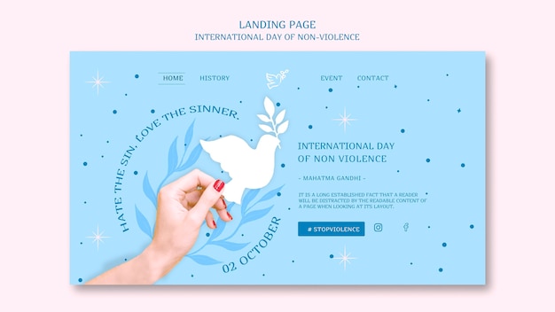 Free PSD international day of non violence landing page design