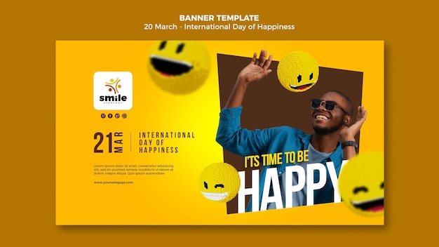 Бесплатный PSD Шаблон баннера международного дня счастья с фото