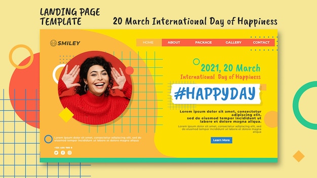 Бесплатный PSD Целевая страница международного дня счастья