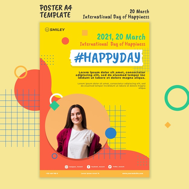 Бесплатный PSD Международный день счастья плакат
