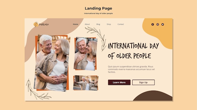 無料PSD 高齢者の国際デーテンプレートランディングページ