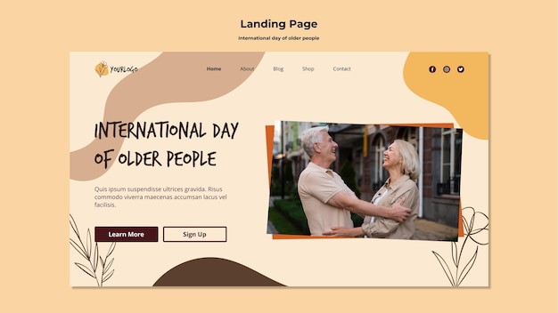 PSD gratuito modello di pagina di destinazione per la giornata internazionale degli anziani