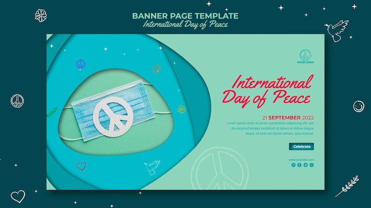 मुफ़्त PSD international day of peace banner page with paper peace sign