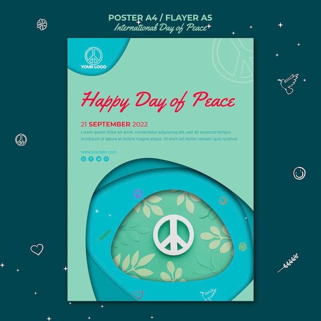 Free PSD international day of peace flyer with paper peace sign