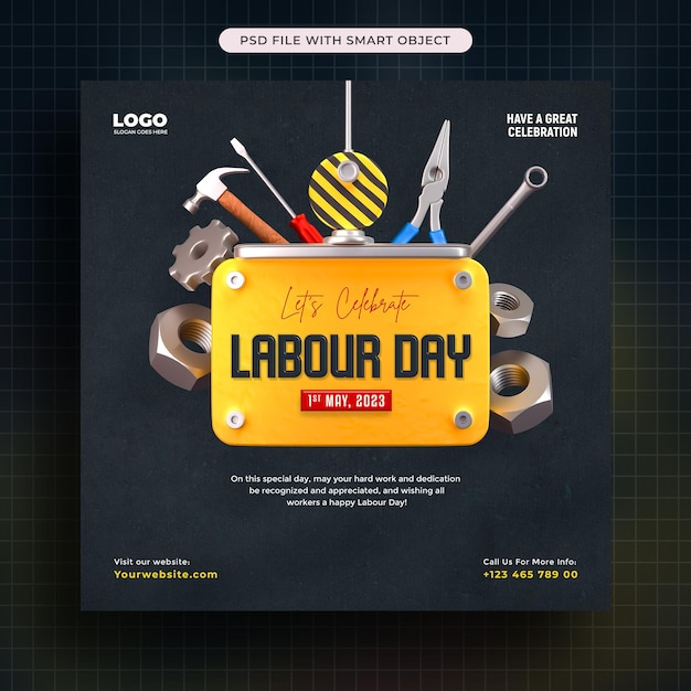 International labour day celebrate with repair tools social media post template