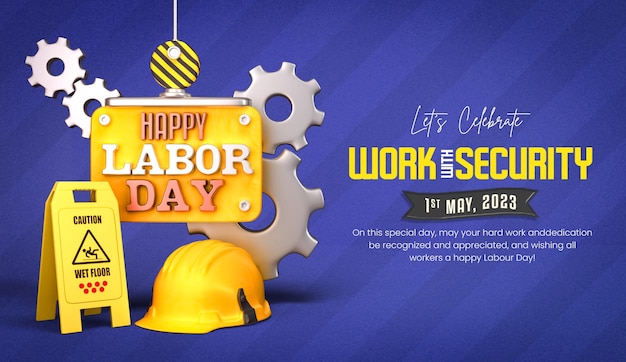 Free PSD international labour day celebration banner with helmet security and tools template