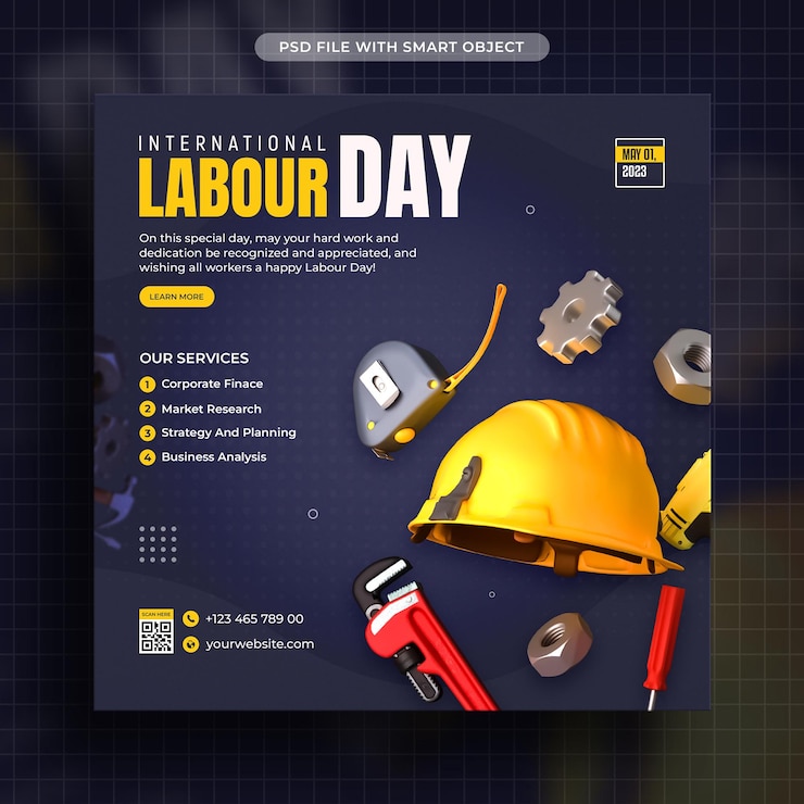 Free PSD international labour day social media post template