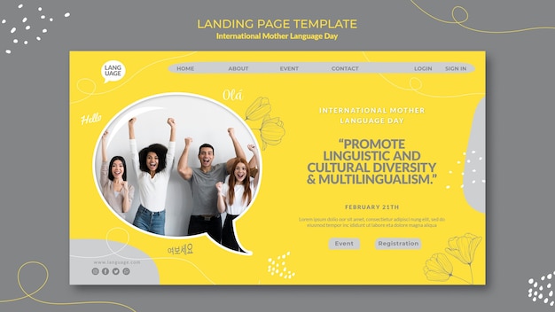 Free PSD international mother language day landing page