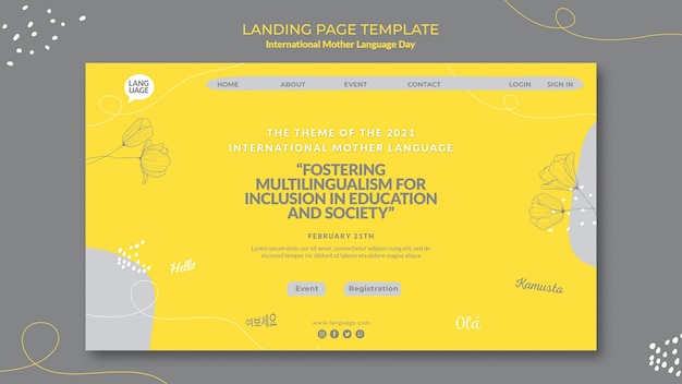 Free PSD international mother language day landing page