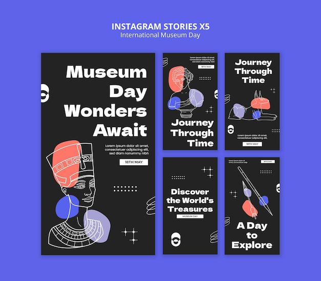 PSD gratuito storie di instagram per la giornata internazionale dei musei