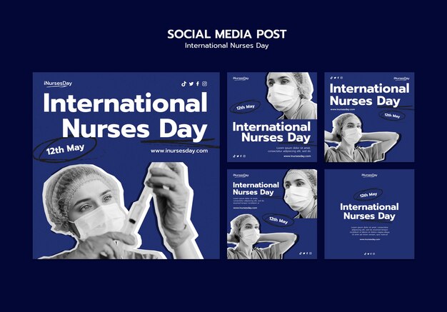 국제 간호사의 날 인스타그램은 의료용 마스크를 쓴 간호사와 함께 컬렉션을 게시합니다.