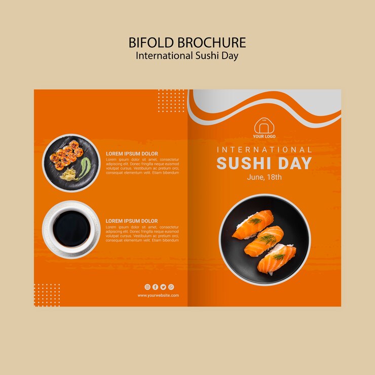 Free PSD international sushi day bifold brochure template