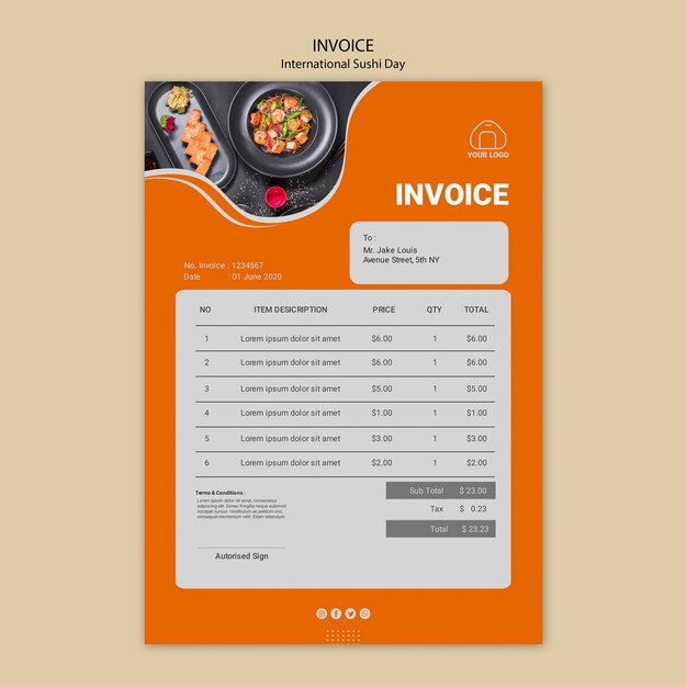 International sushi day invoice template