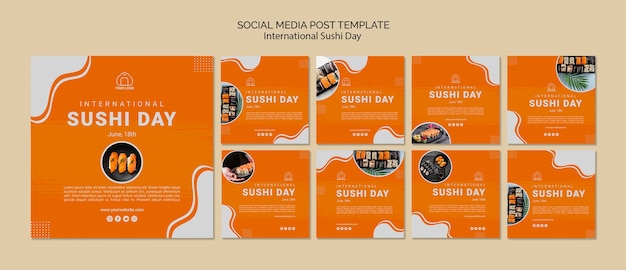 Free PSD international sushi day social media posts template