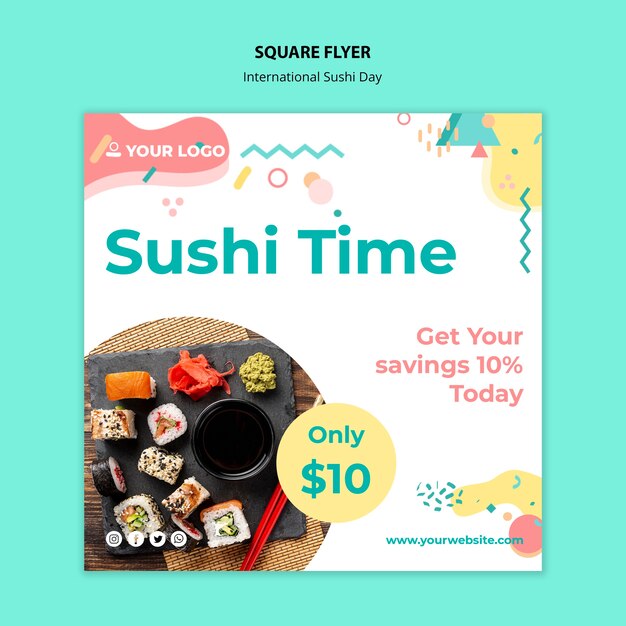 Free PSD international sushi day square flyer