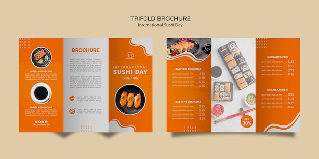 PSD gratuito modello ripiegabile dell'opuscolo di giorno internazionale dei sushi