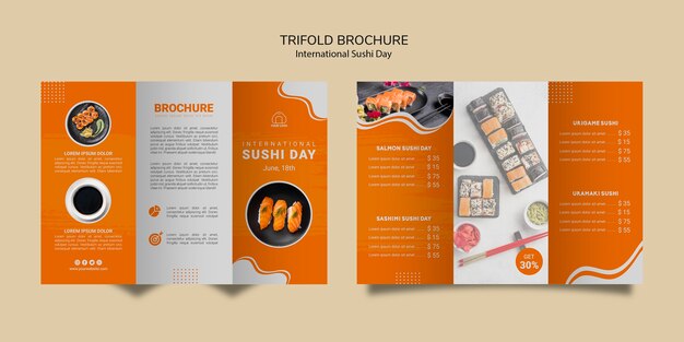 PSD gratuito modello ripiegabile dell'opuscolo di giorno internazionale dei sushi