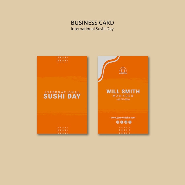 Шаблон вертикальной визитной карточки Международный день суши