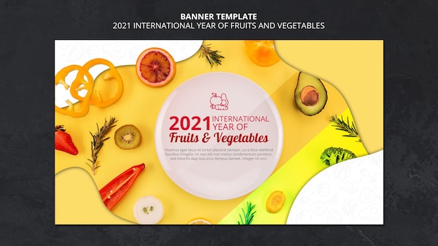 PSD gratuito bandiera dell'anno internazionale di frutta e verdura