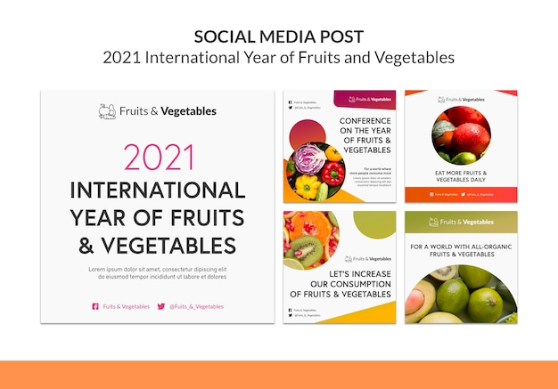 PSD gratuito modello di post instagram anno internazionale di frutta e verdura