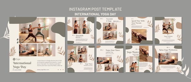 PSD gratuito raccolta di post su instagram per la celebrazione della giornata internazionale dello yoga
