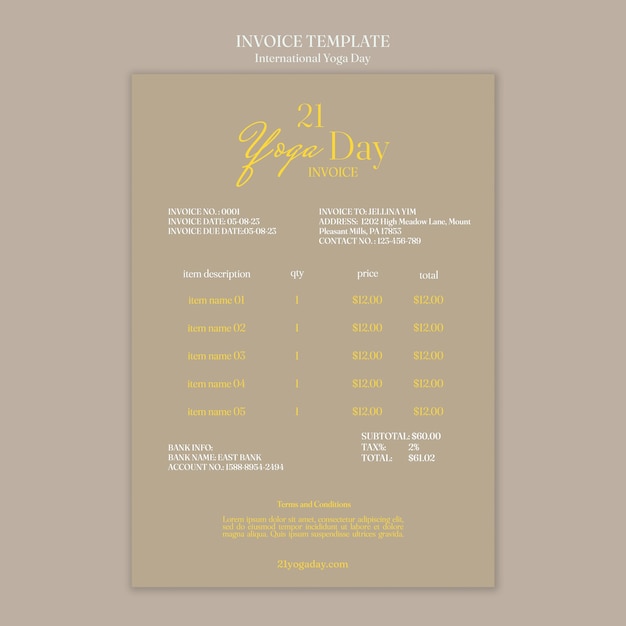 Free PSD international yoga day invoice template