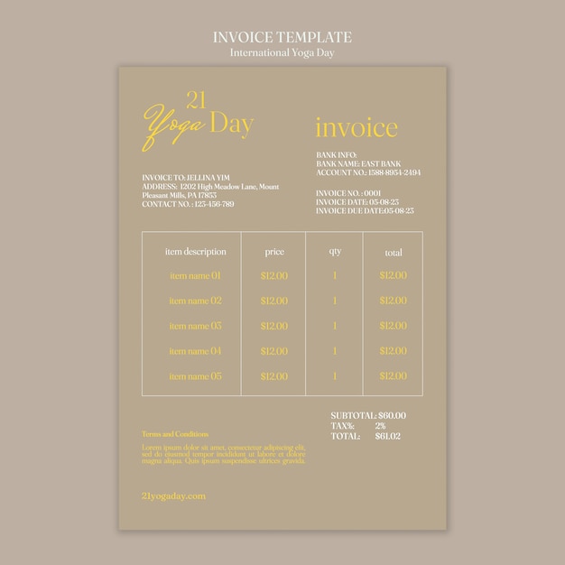 Free PSD international yoga day invoice template