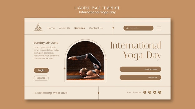 PSD gratuito modello di pagina di destinazione della giornata internazionale dello yoga
