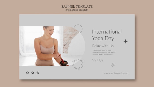 Modello di banner orizzontale semplicistico della giornata internazionale dello yoga