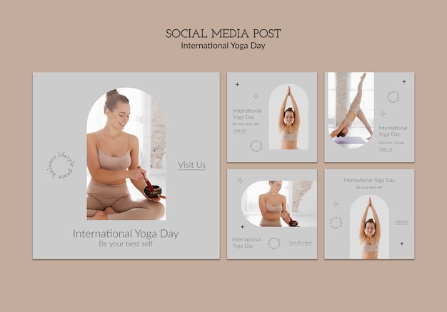 PSD gratuito raccolta di post instagram semplicistici della giornata internazionale dello yoga