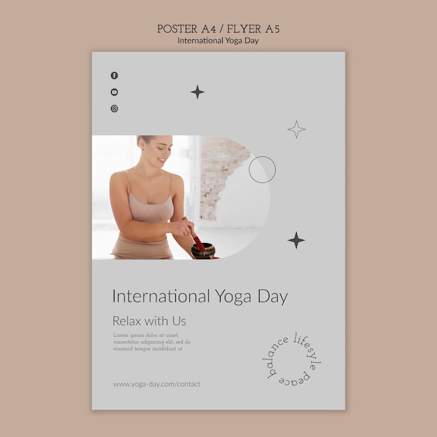 Modello di poster verticale semplicistico della giornata internazionale dello yoga