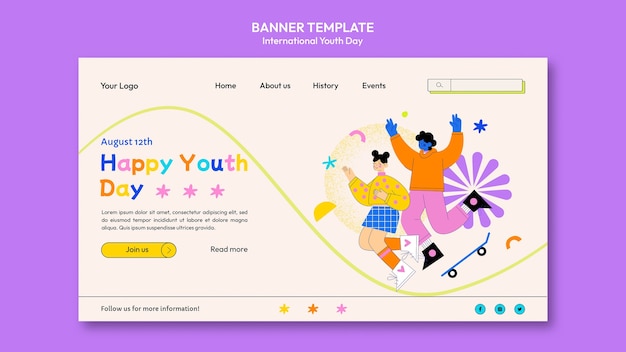 International youth day colorful landing page template