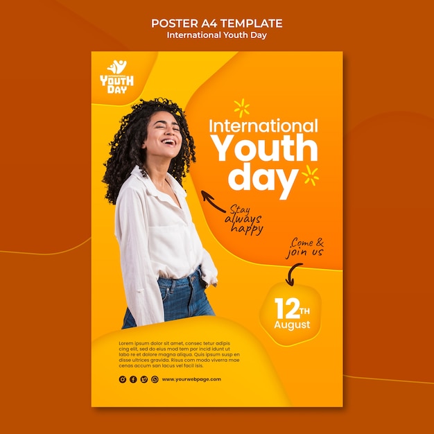 무료 PSD 국제 청소년의 날 포스터 템플릿